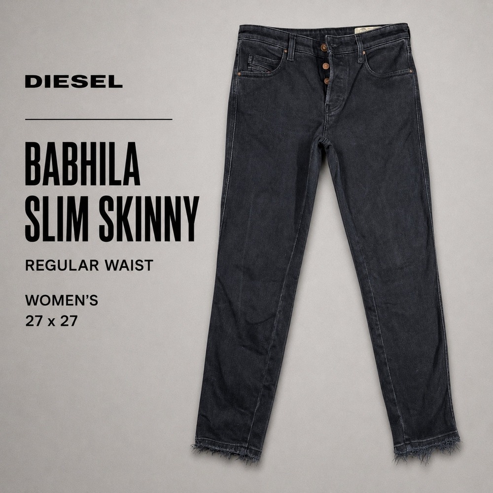 Diesel Babhila Slim Skinny Regular Waist Black Raw Hem Jeans 27x27 084NX Stretch